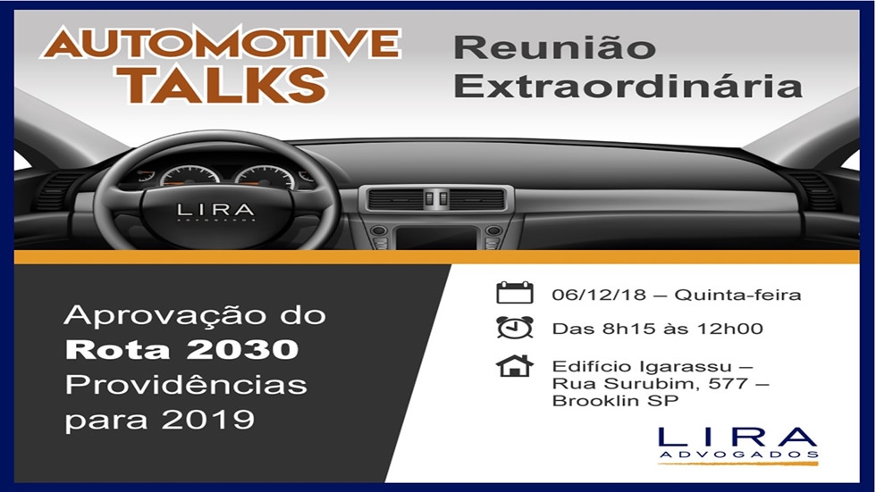 Reunião Extraordinária do AUTOMOTIVE TALKS em São Paulo no dia 06/12/18  ROTA 2030 - capa
